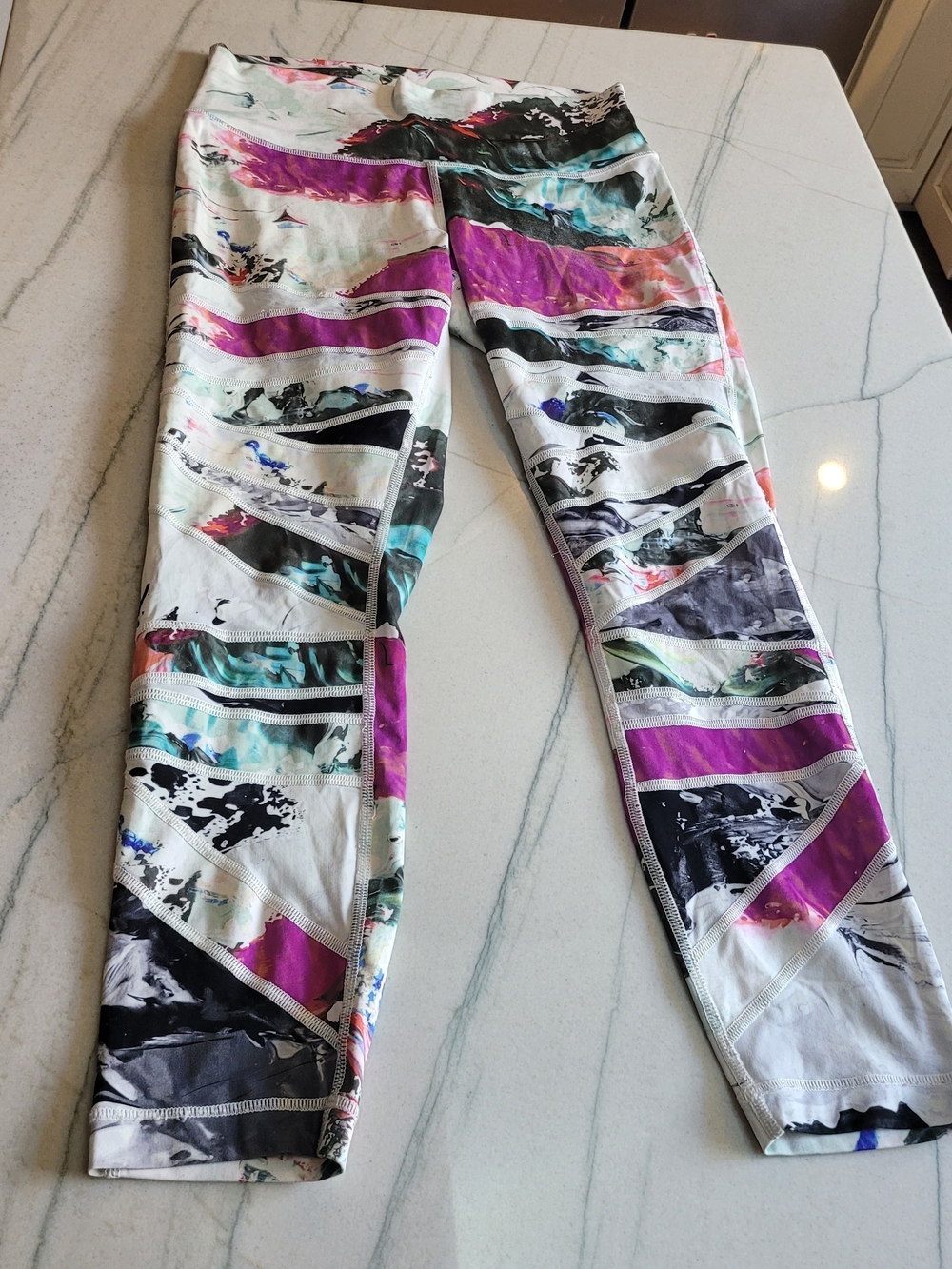 lululemon athletica White Leggings with Purple, Teal and Black Abstract Print